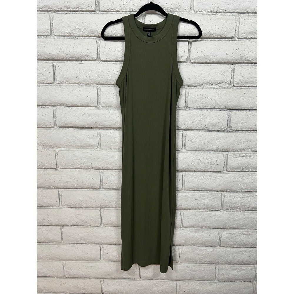 Banana Republic Olive Green Ribbed Knit Racerback Maxi Dress Petite Medium
